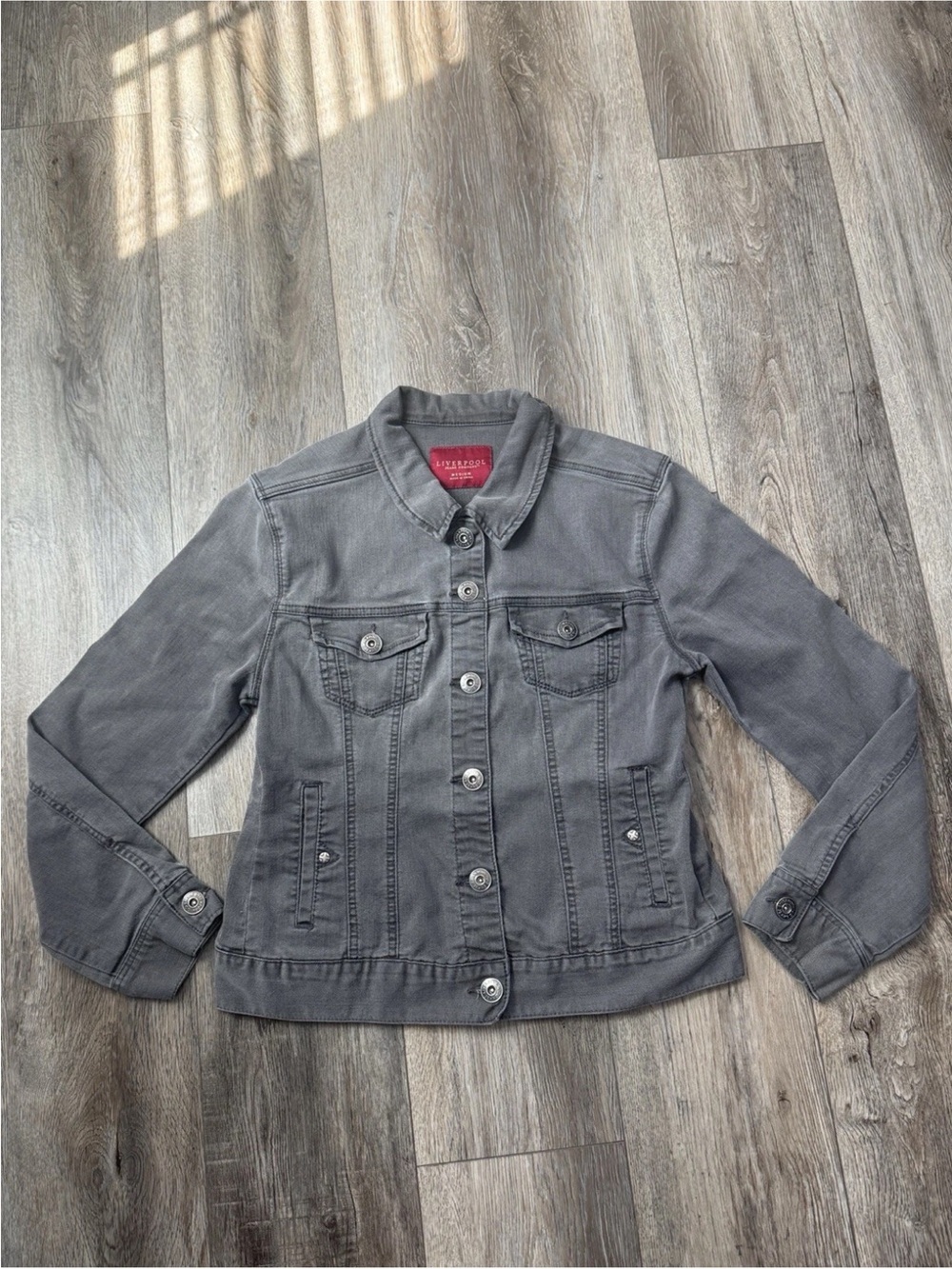 Liverpool Vintage Shy Wash Grey Denim Trucker Jacket Stretch Womens M